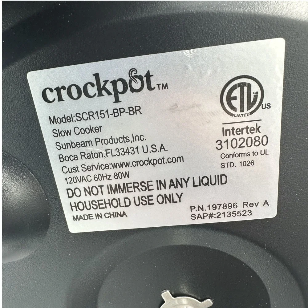 Crockpot SCR151‎ 1.5 Quart Manual Slow Cooker Black Round Mini Dip Warmer Tested